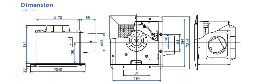 Bản vẽ kỹ thuật quạt thông gió Panasonic FV-17CU7