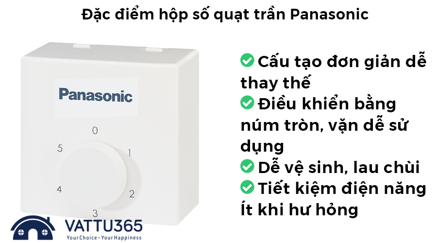 Hộp số quạt trần Panasonic gồm 5 cấp tốc độ điều khiển.