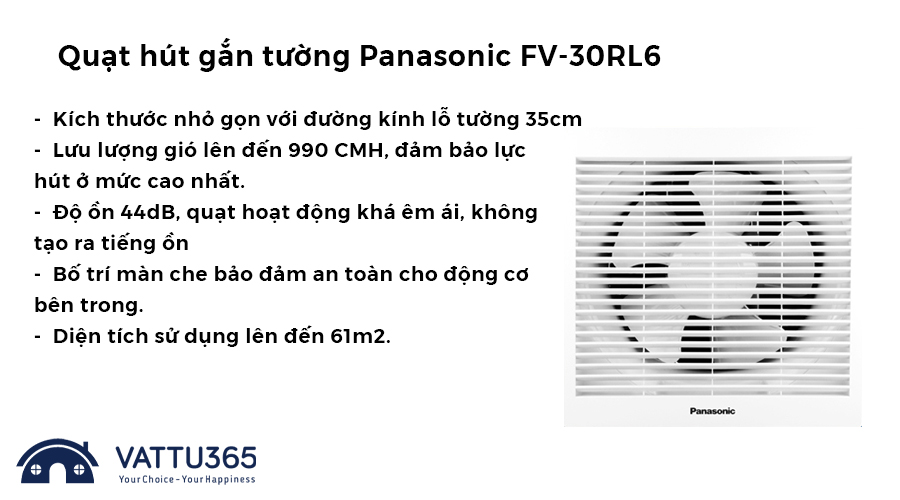 Quạt hút gắn tường Panasonic FV-30RL6 khử mùi hôi, mùi thức ăn, mùi thuốc lá hiệu quả