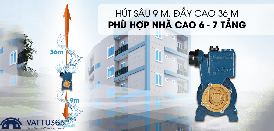 máy bơm nước panasonic gp-350ja có thể dùng cho những hộ gia đình sống ở tầng cao từ 6 - 7 tầng