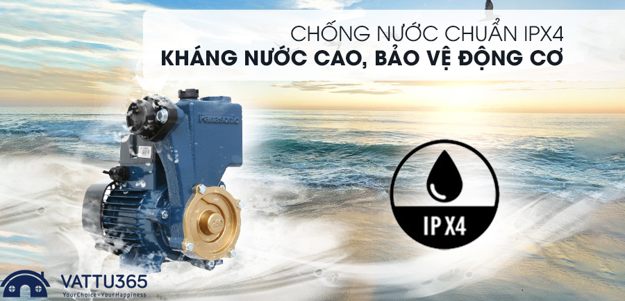máy bơm tăng áp panasonic 250w được hãng trang bị chuẩn chống nước IPX4
