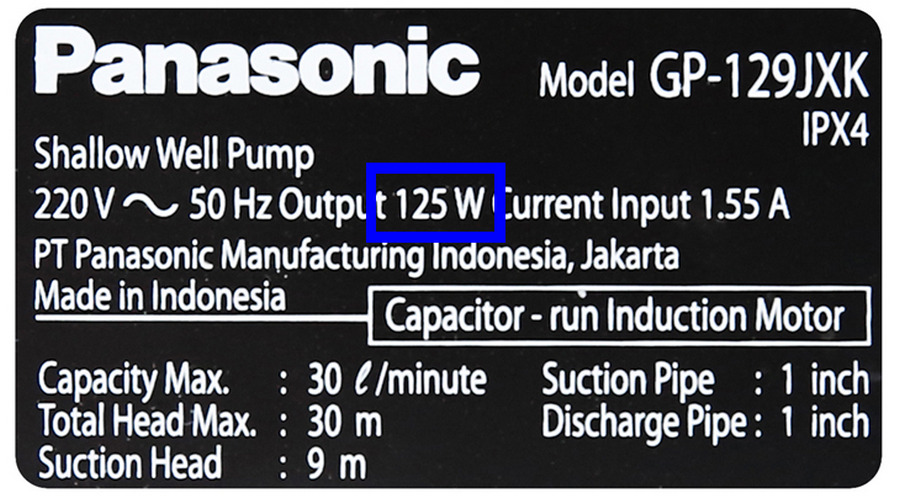 Thông số công suất trên máy bơm nước Panasonic