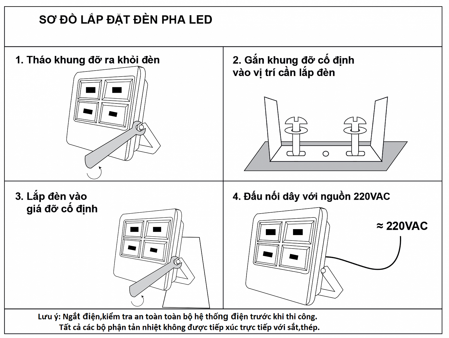 Hướng dẫn chi tiết các lắp đặt đèn pha LED HT 10W