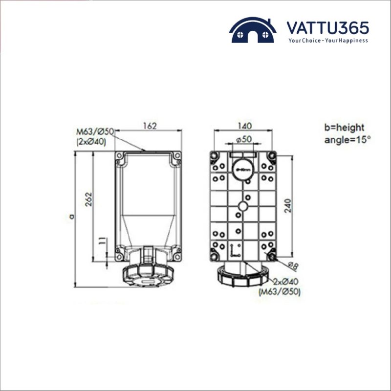 Bản vẽ kích thước của Wall socket (Watertight IP67) PCE F133-6