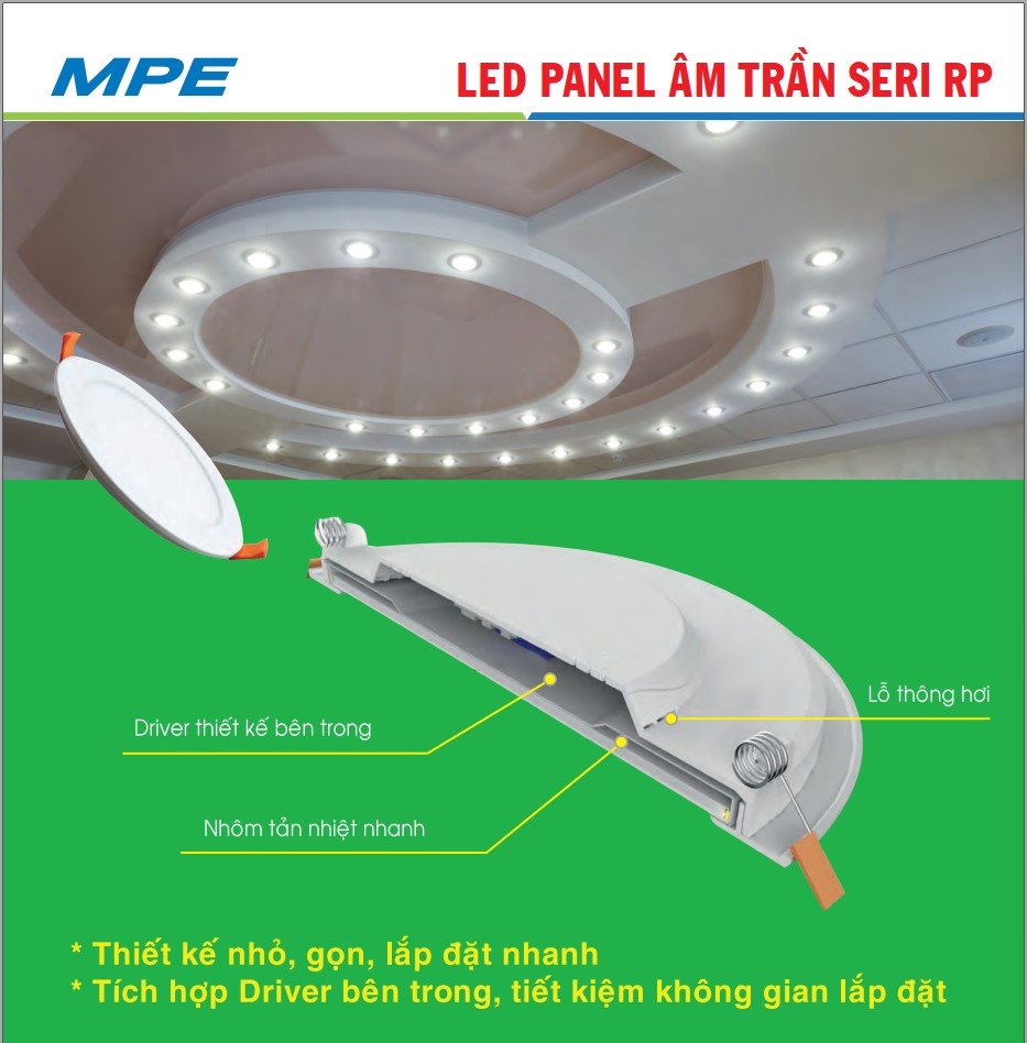 Đèn LED MPE Panel âm trần Seri RP