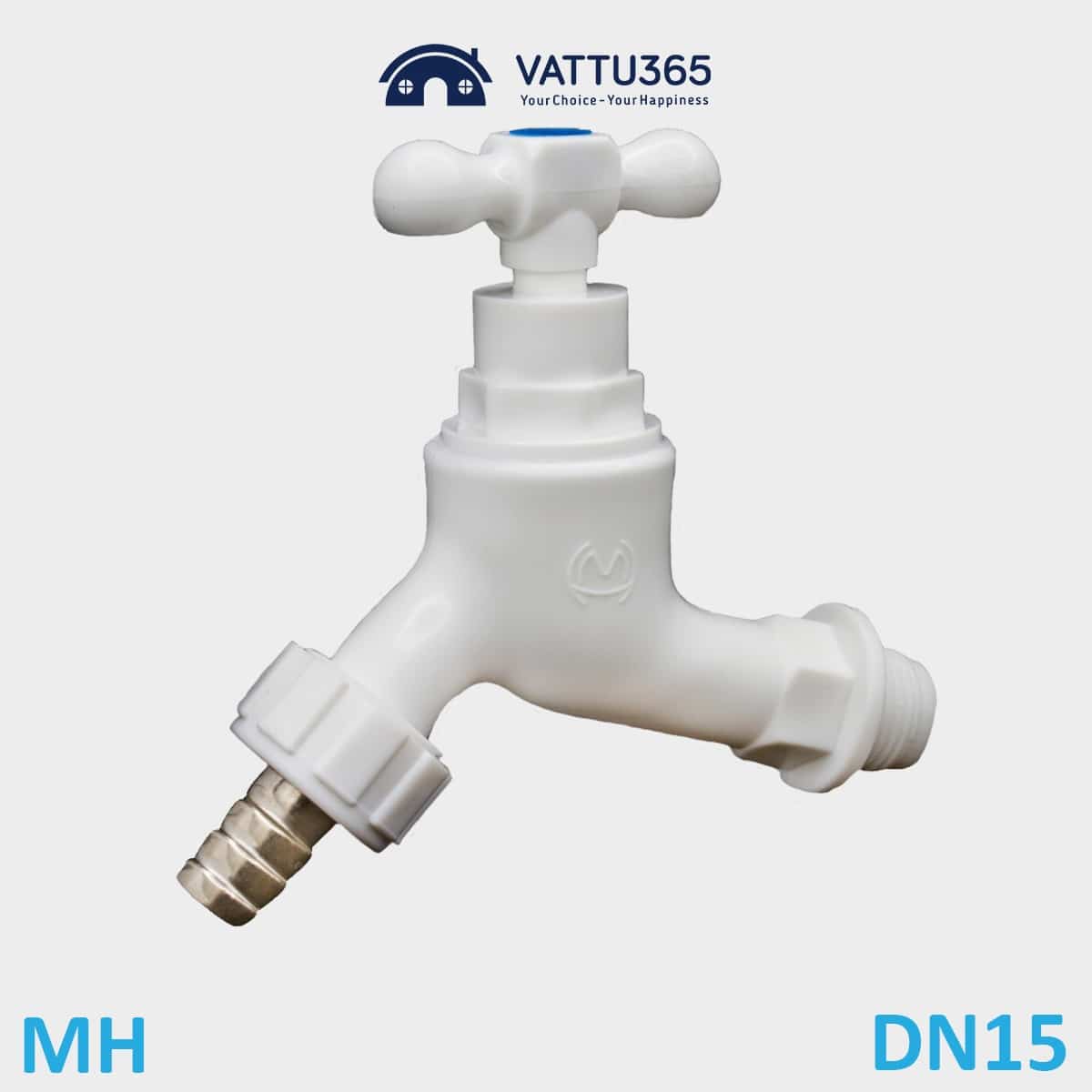Vòi nước nhựa tay xoay nối ống mềm đồng MH DN15 Phi 21