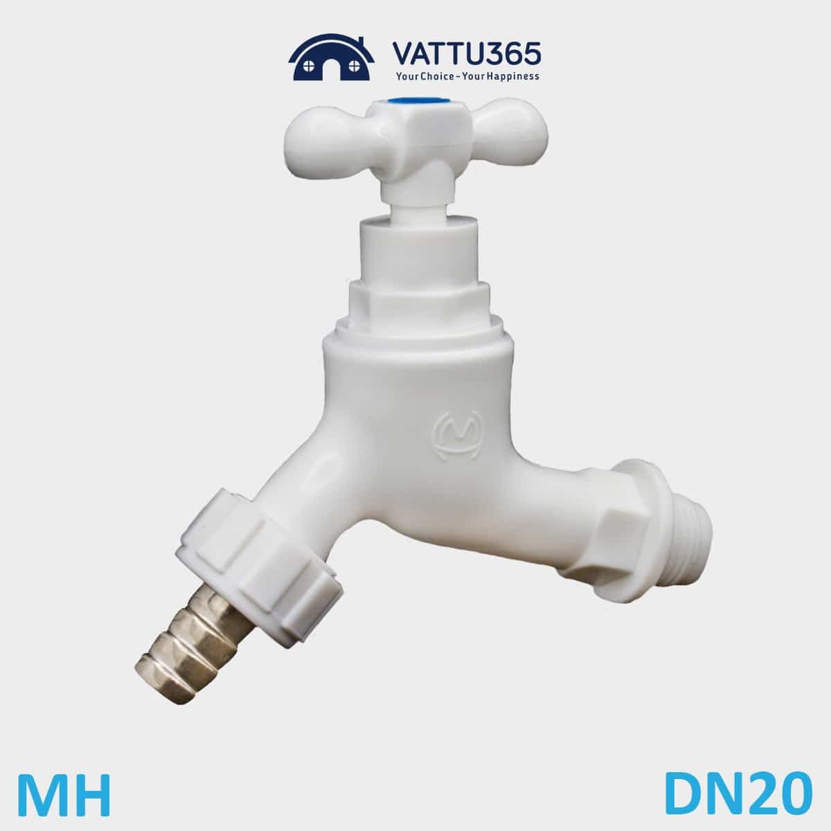 Vòi nước nhựa tay xoay nối ống mềm đồng MH DN20 Phi 27