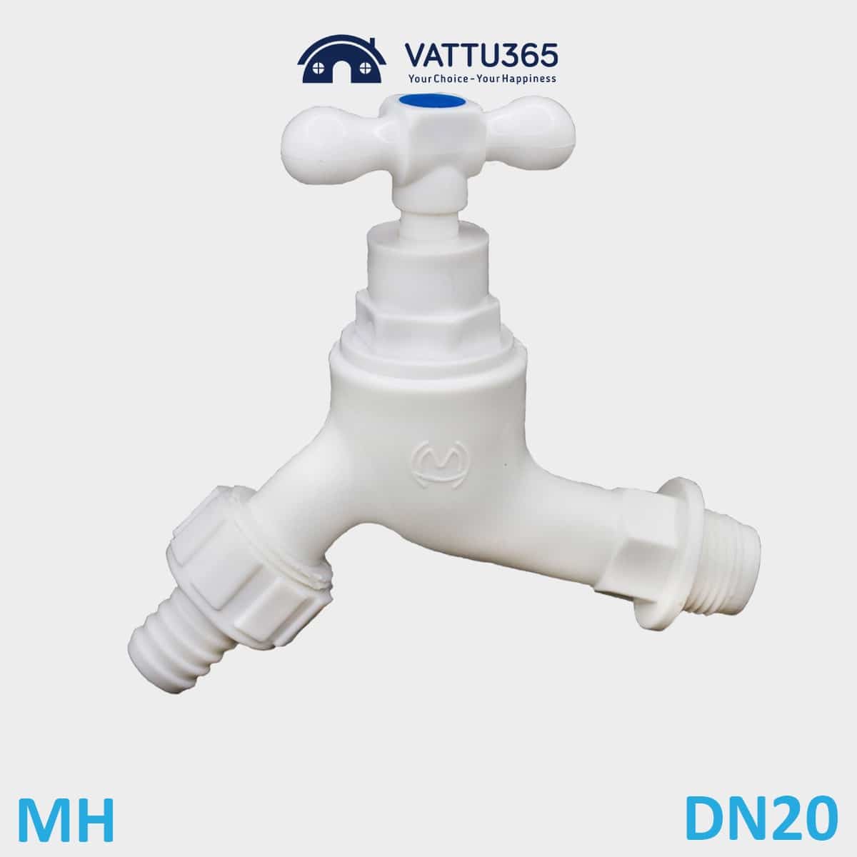 Vòi nước nhựa tay xoay nối ống mềm nhựa MH DN20 Phi 27