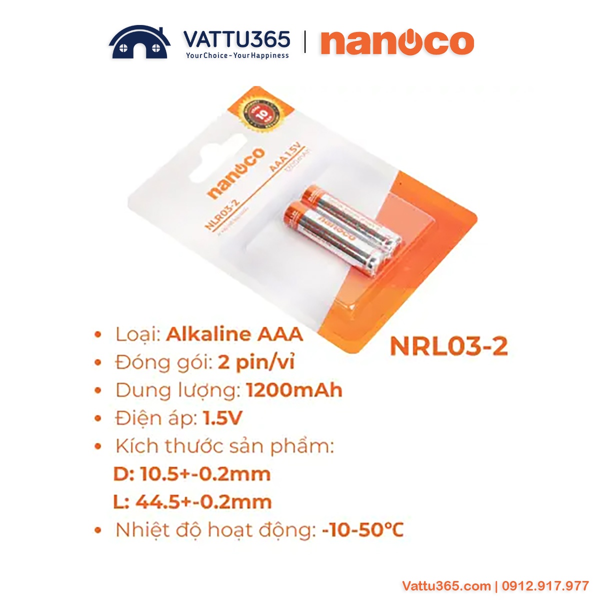 Pin AAA 2 viên Alkaline Nanoco NLR03-2 5 Pin AAA Nanoco NLR03-2 vỉ 2 viên